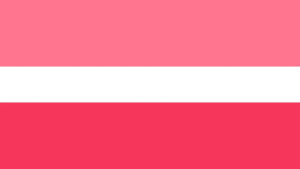 Flag featuring three horizontal stripes of pink, white, and darker pink
