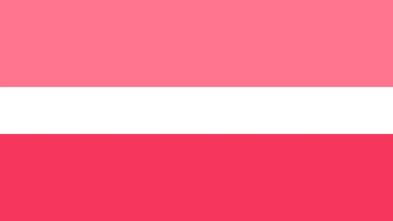 Flag featuring three horizontal stripes of pink, white, and darker pink