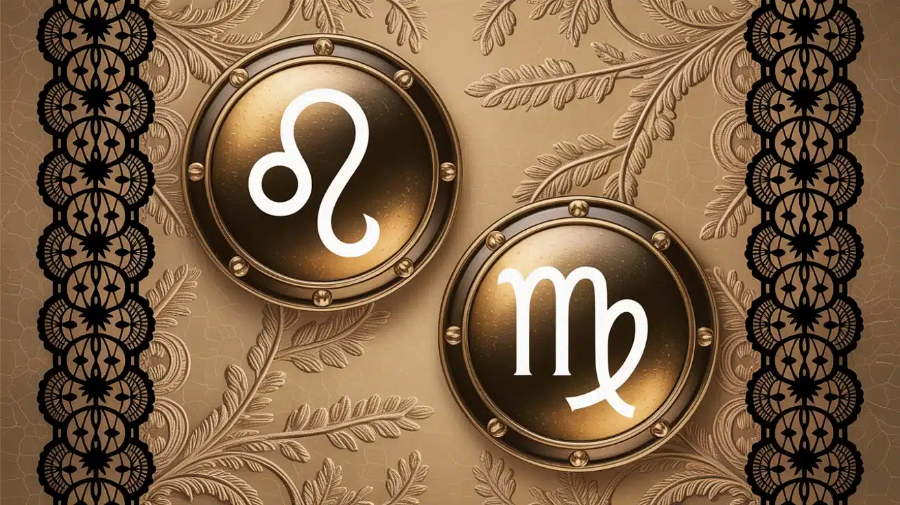 Two zodiac signs displayed on a shimmering gold background, symbolizing astrological themes and connections