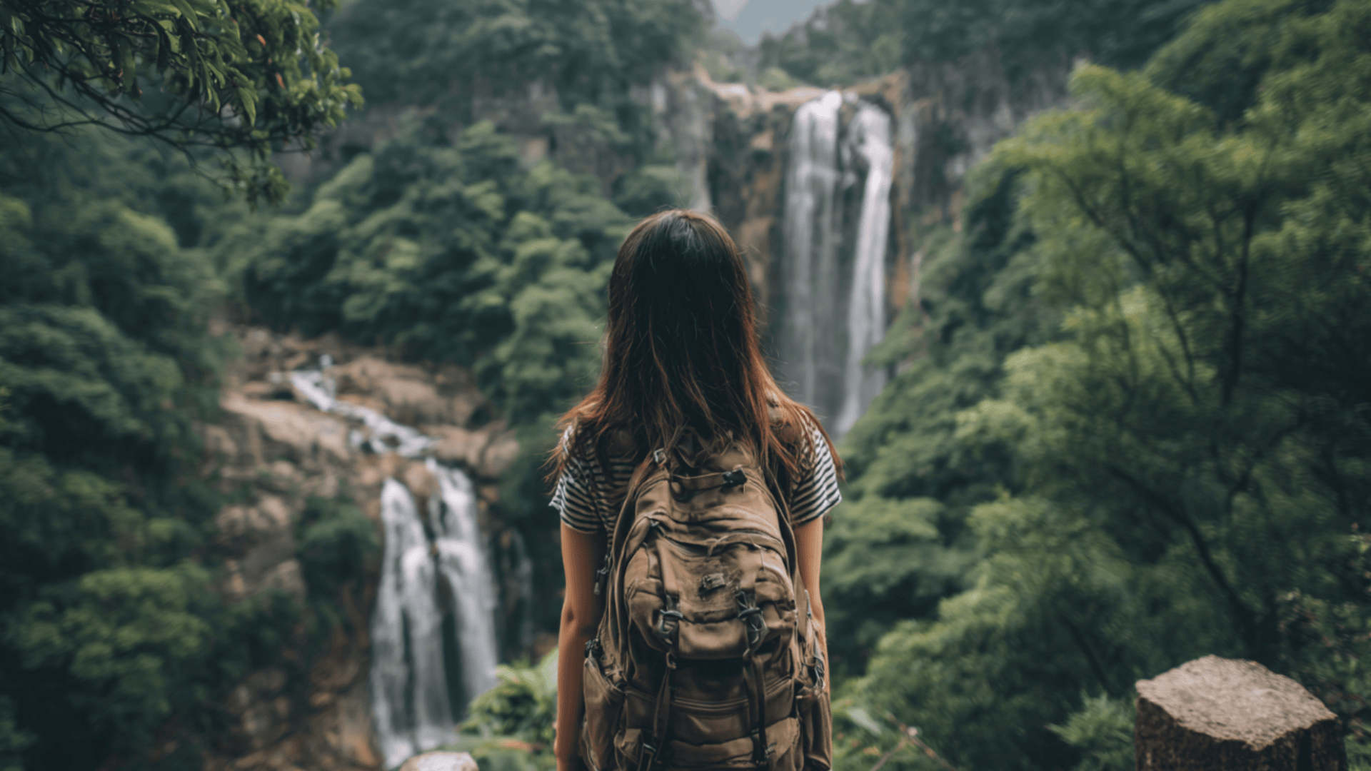 a person with a backpack sits at an outdoor cafe table watching people walk through a sunlit European city street alley