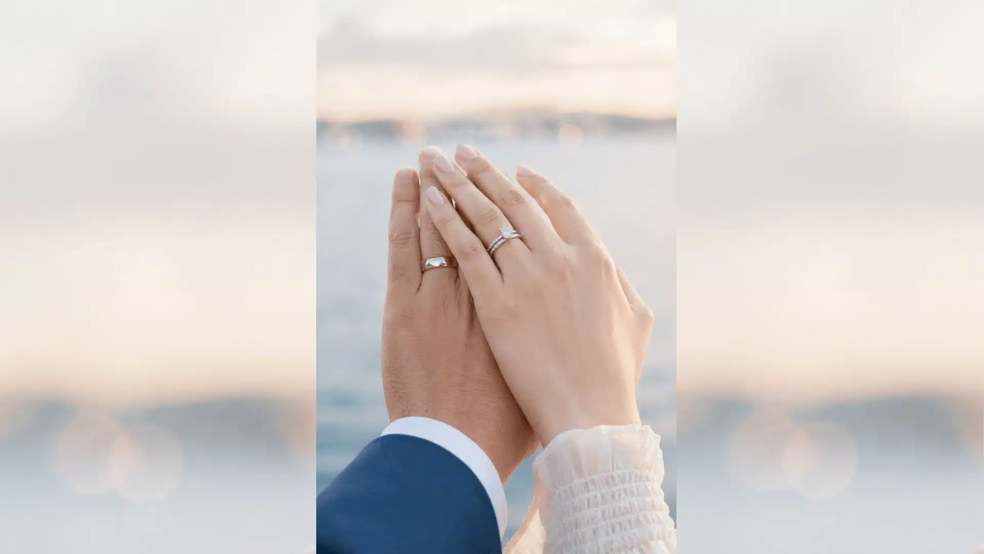 Couple showing rings, how long should you date before marriage moment captured naturally