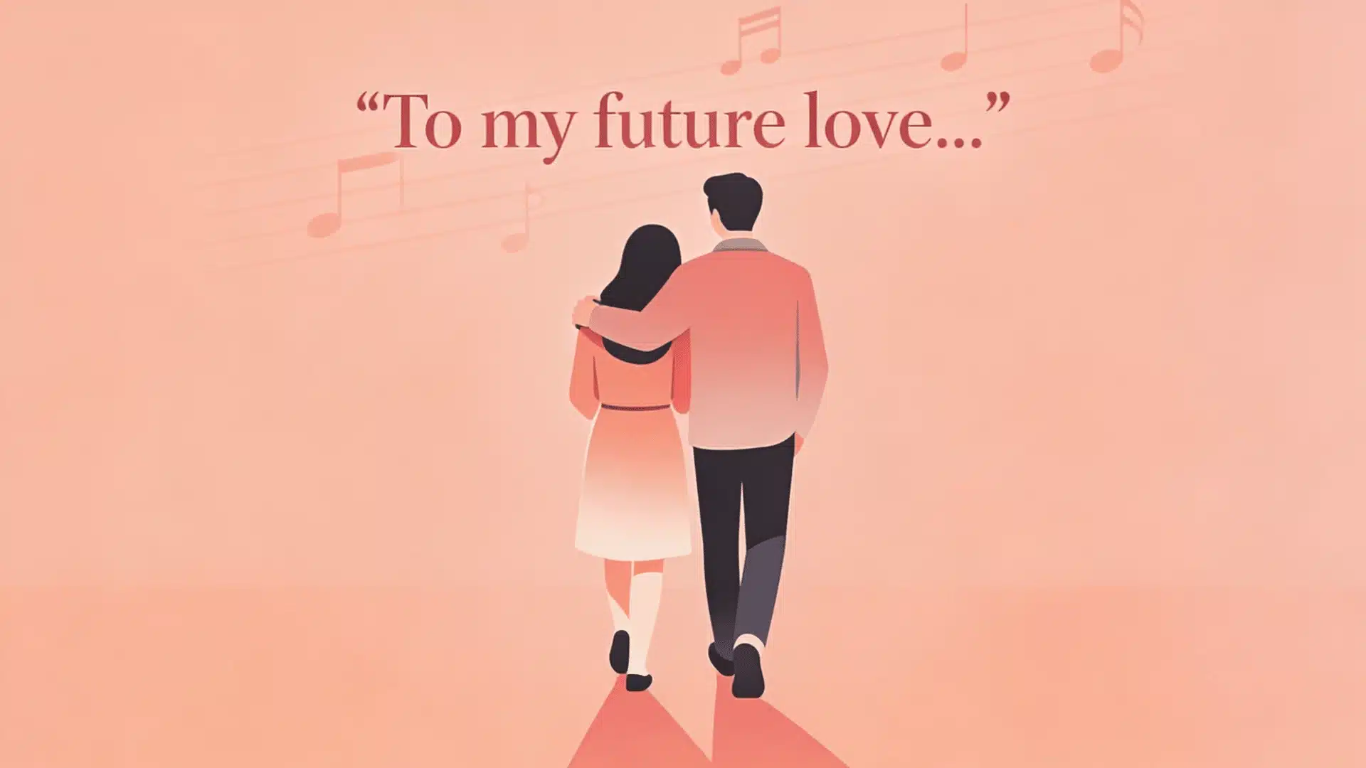 Illustration of a couple walking away under the text 