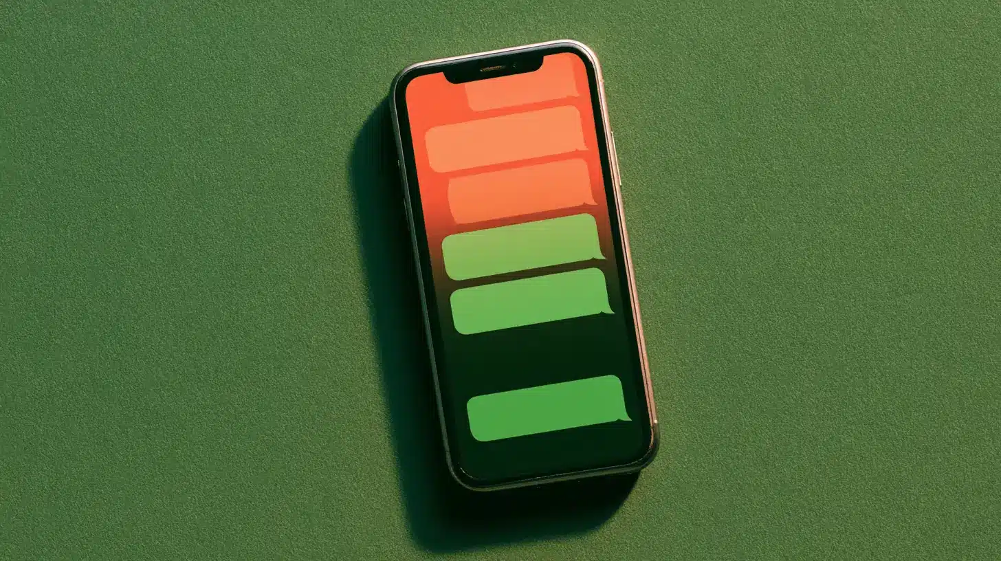 A phone with many sent texts, no replies, green background