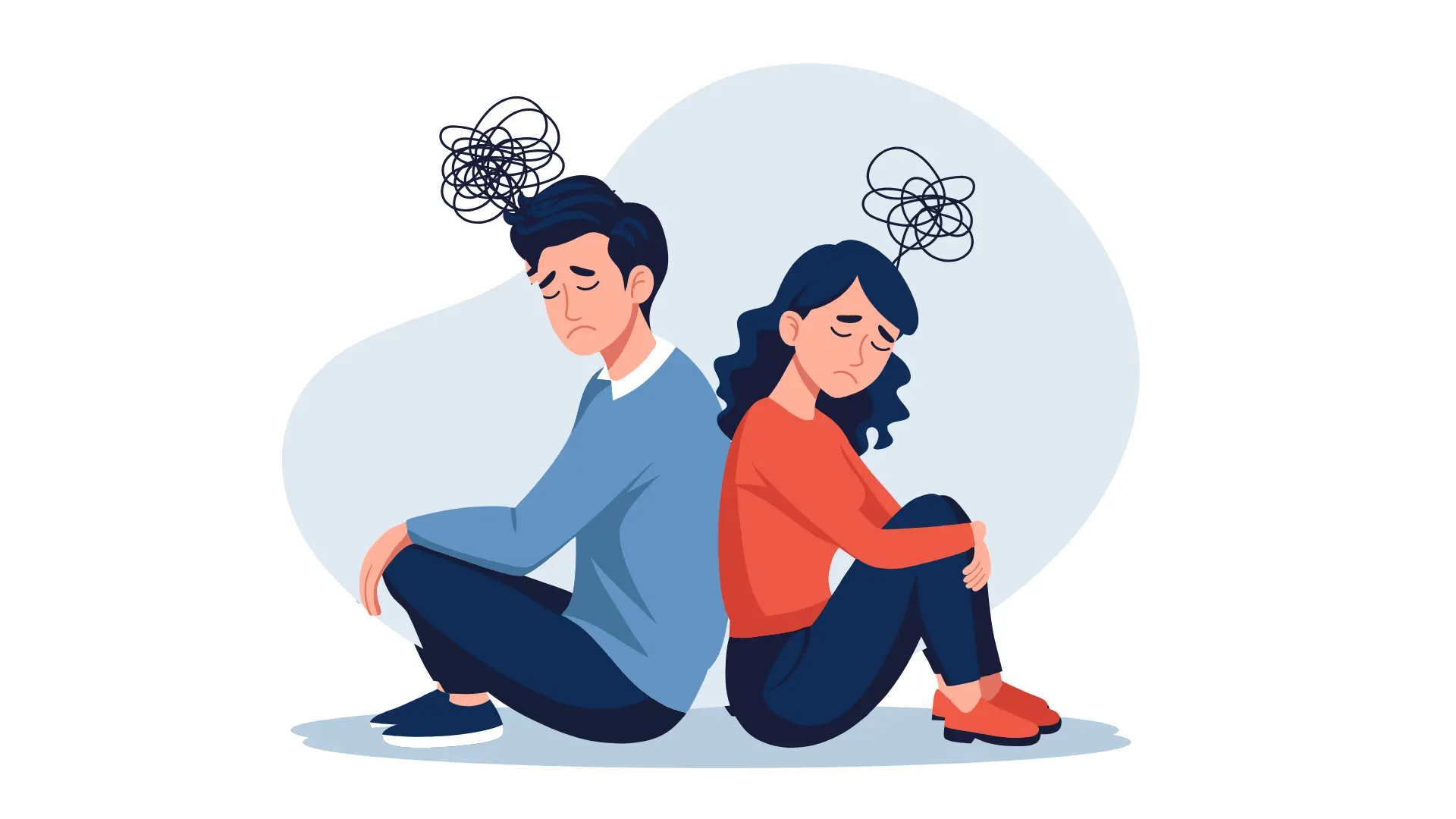 Illustration shows a boy and girl confused and distressed, trying to heal.
